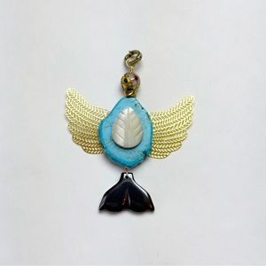Turquoise Mother of Pearl Hematite Statement Pendant